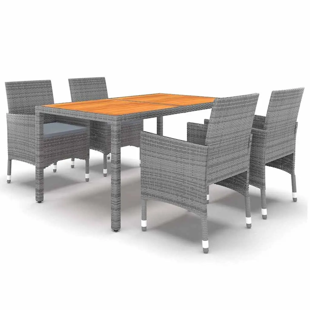 5 Piece Garden Dining Set Outdoor Patio Furniture Grey Poly Rattan Table Chairs