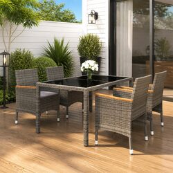 Garden Dining Set 5 Piece Outdoor Furniture Patio Table Chairs Grey Rattan