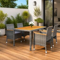 5 Piece Garden Dining Set PE Rattan Steel Frame Acacia Wood Table Patio