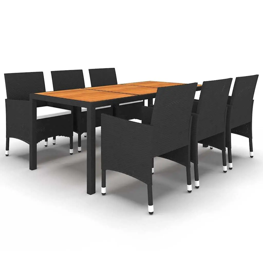 7 Piece Garden Dining Set Outdoor Patio Rattan Chairs Table Black Furniture