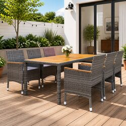 7 Piece Outdoor Dining Set Garden Patio Table Chairs PE Rattan Grey Furniture