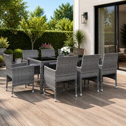 Garden Dining Set 9 Piece Outdoor Patio Furniture Table Chairs Rattan Grey