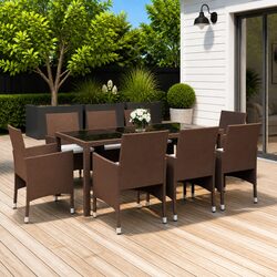 9 Piece Outdoor Dining Set Garden Patio Furniture Brown PE Rattan Table Chairs