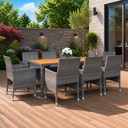 Garden Dining Set 9 Piece Outdoor Patio Furniture Grey PE Rattan Table Chairs