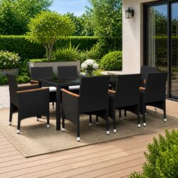 Garden Dining Set 9 Piece Outdoor Patio Furniture PE Rattan Chairs Table Black