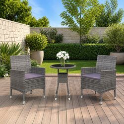 3 Piece Garden Dining Set Outdoor Patio Furniture Grey PE Rattan Table Chairs