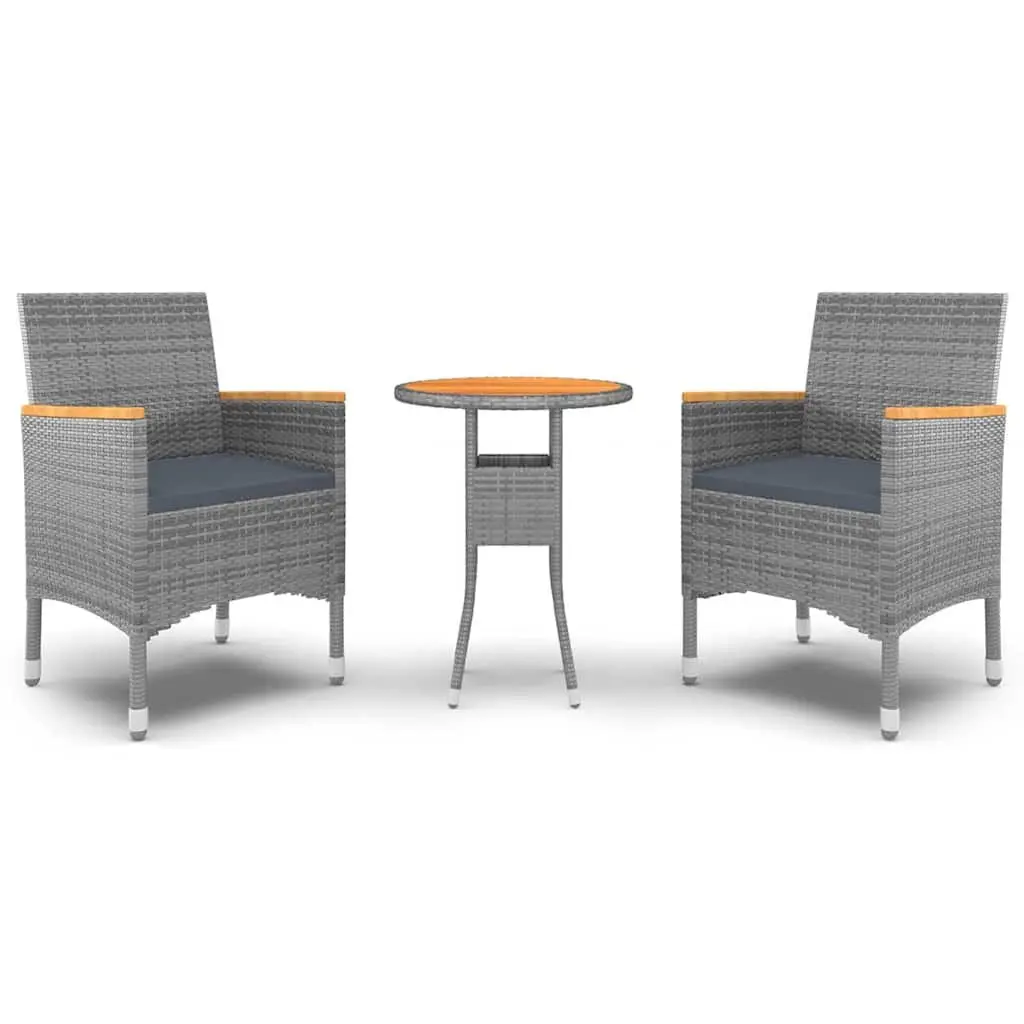 Garden Dining Set 3 Piece Outdoor Patio Furniture Table Chairs Grey Rattan
