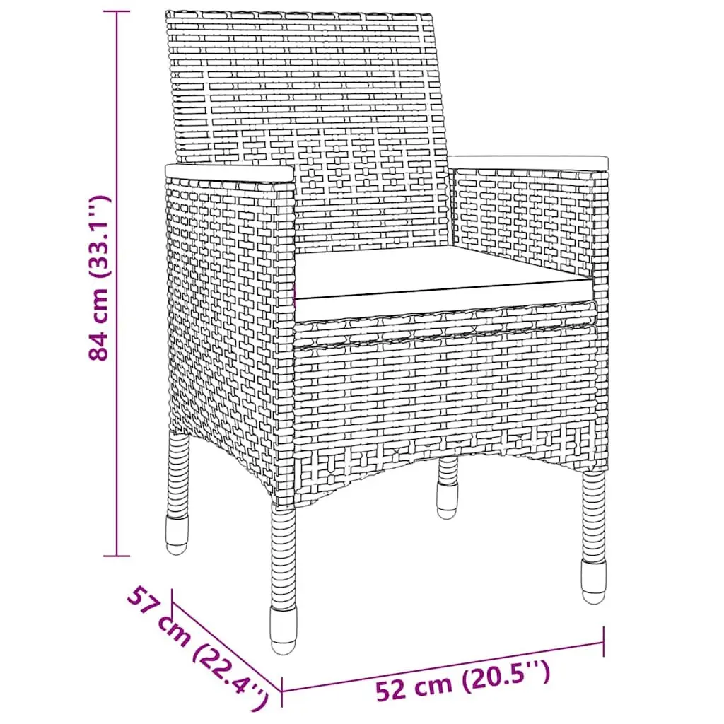 Garden Dining Set 3 Piece Outdoor Patio Furniture Table Chairs Grey Rattan