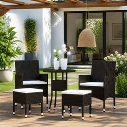 5 Piece Garden Lounge Set Poly Rattan Outdoor Furniture Patio Seating Black
