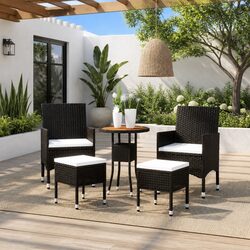 5 Piece Outdoor Garden Lounge Set Black Poly Rattan Patio Furniture Sofa Table