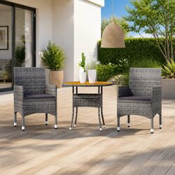 Garden Dining Set 3 Piece Outdoor Furniture Poly Rattan Steel Frame Acacia Wood