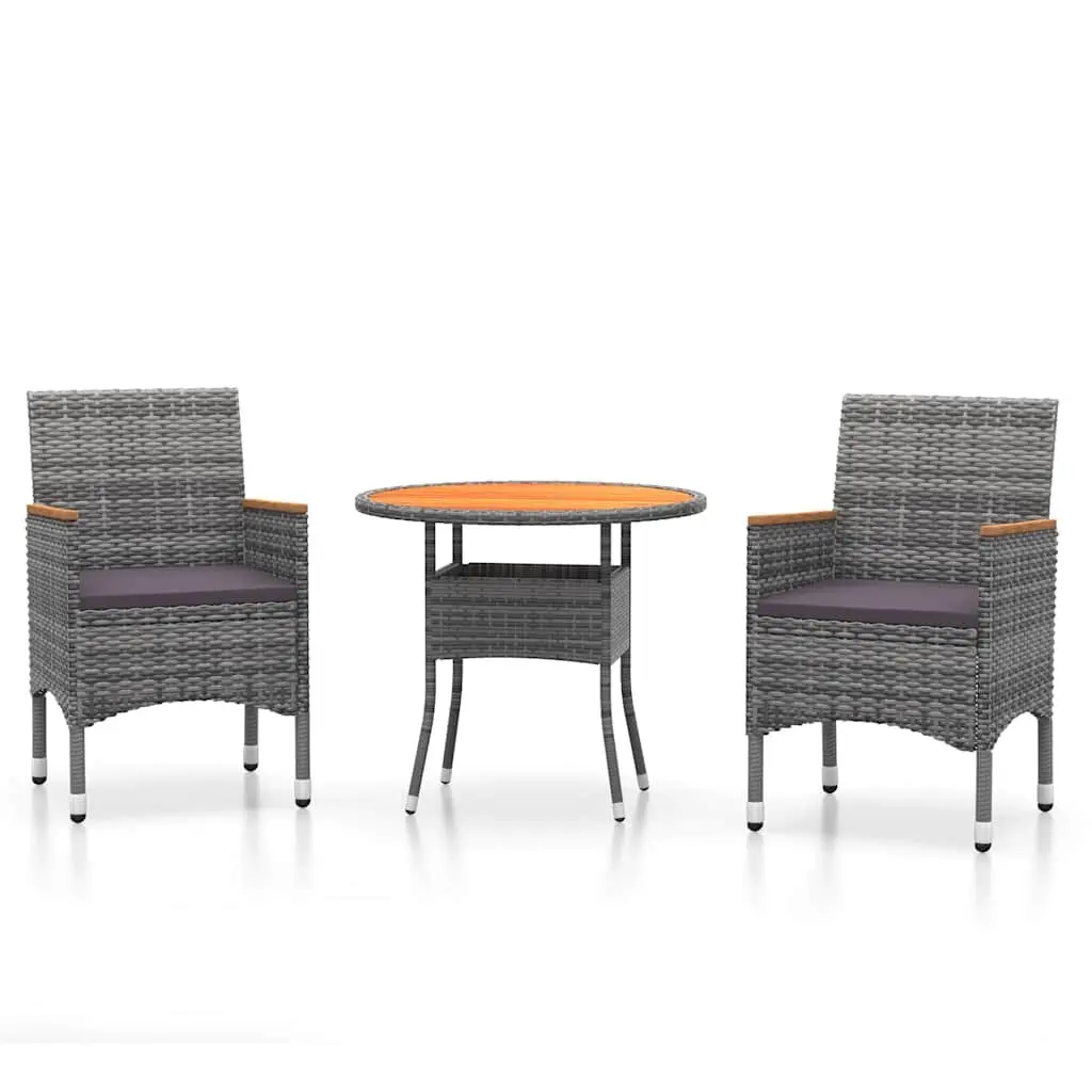 Outdoor Dining Set 3 Piece Garden Furniture Grey Poly Rattan Patio Table Chairs