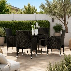 Garden Dining Set 5 Piece Outdoor Patio Furniture Black Poly Rattan Table Chairs