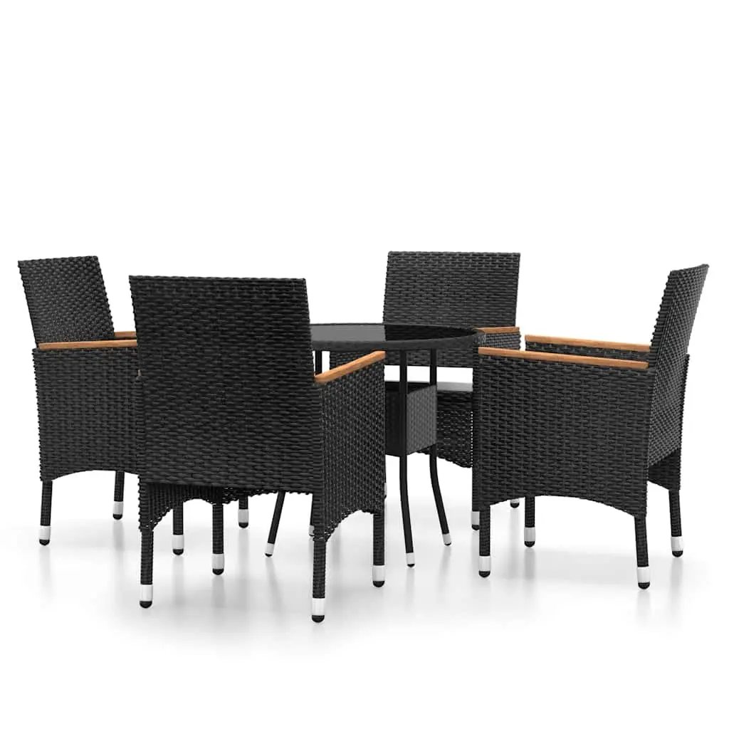 5 Piece Outdoor Dining Set Black Poly Rattan Garden Patio Table Chairs Furniture