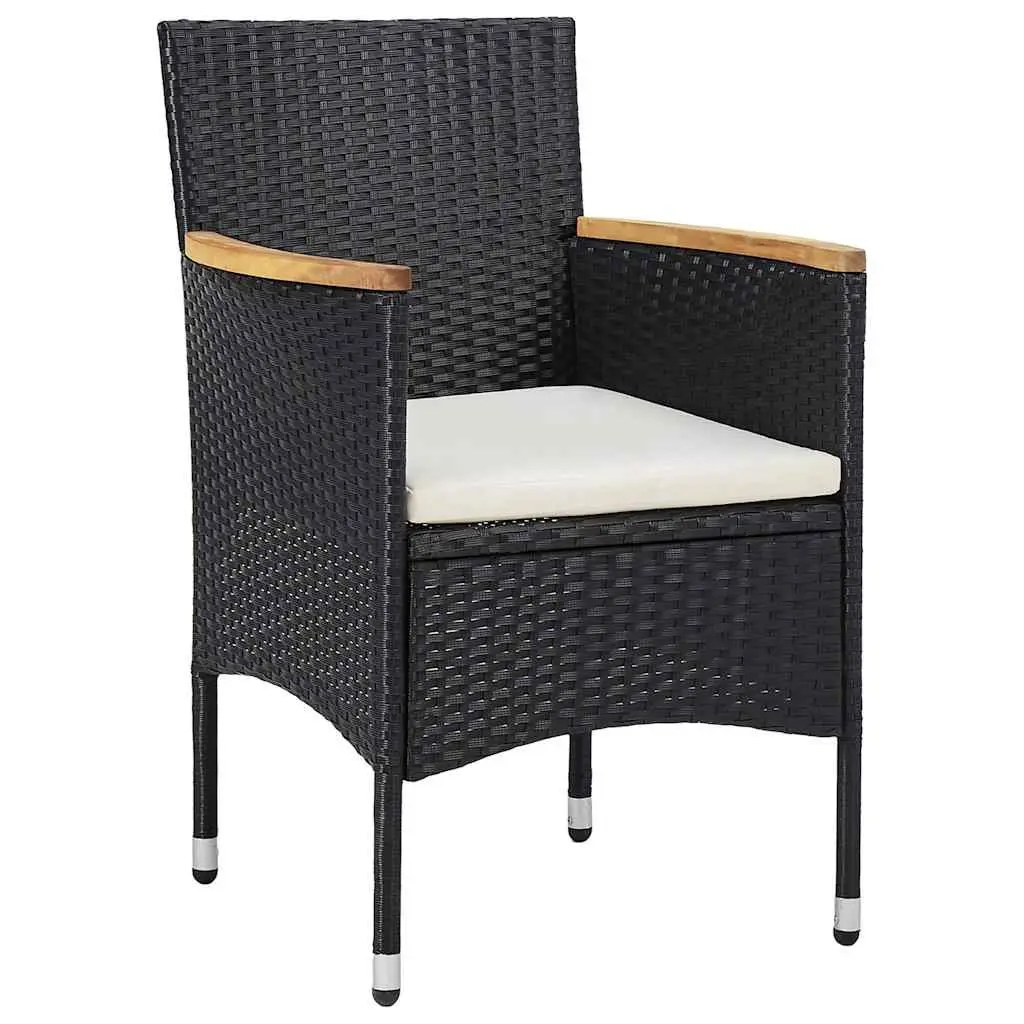 5 Piece Outdoor Dining Set Black Poly Rattan Garden Patio Table Chairs Furniture