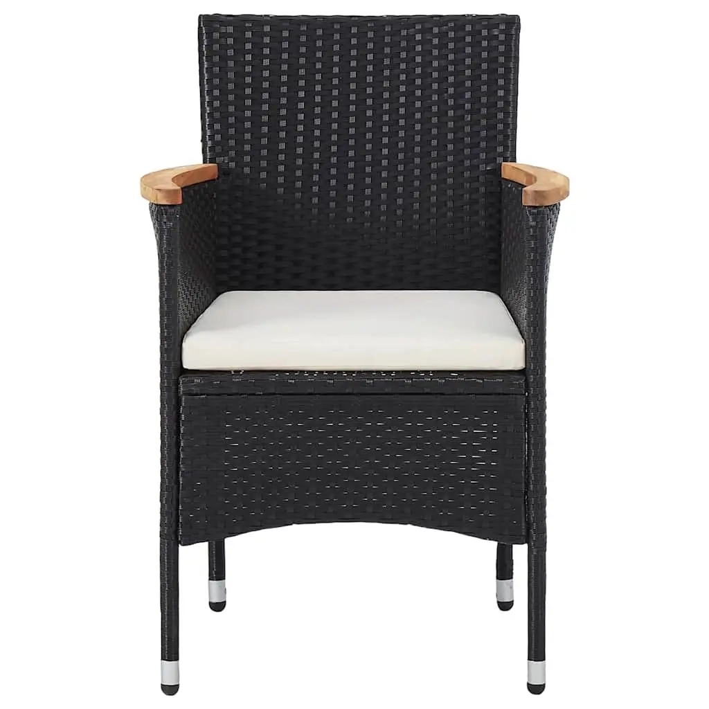 5 Piece Outdoor Dining Set Black Poly Rattan Garden Patio Table Chairs Furniture