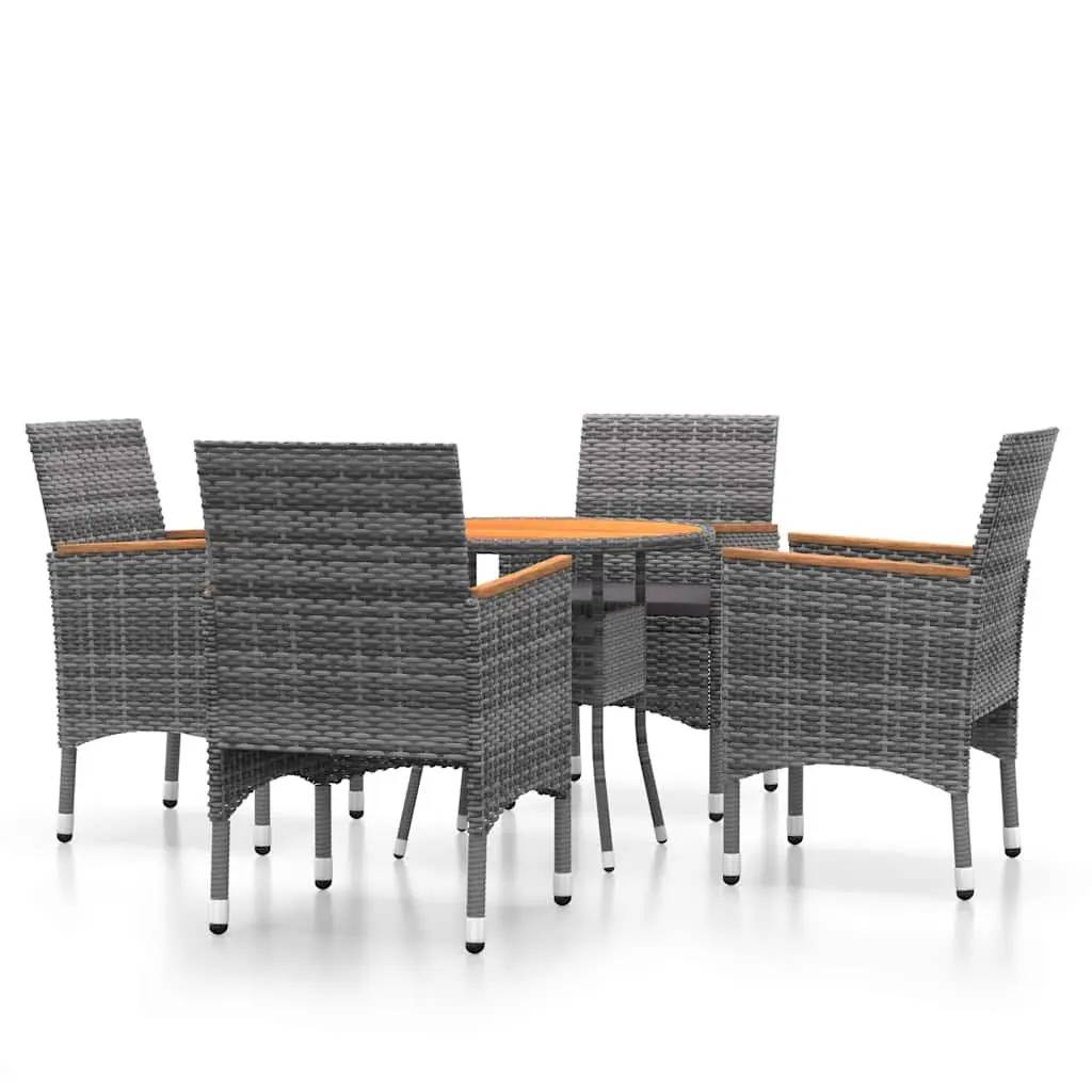 Outdoor Dining Set 5 Piece Garden Furniture Poly Rattan Grey Patio Table Chairs