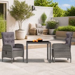 3 Piece Garden Dining Set Outdoor Patio Furniture Grey Rattan Chair Table