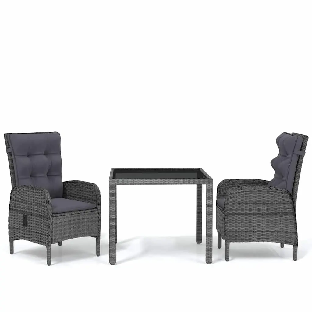 3 Piece Garden Dining Set Outdoor Patio Furniture Grey Rattan Chair Table