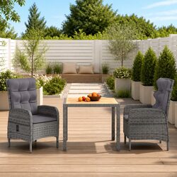 3 Piece Outdoor Garden Dining Set Poly Rattan Grey Patio Furniture Chairs Table