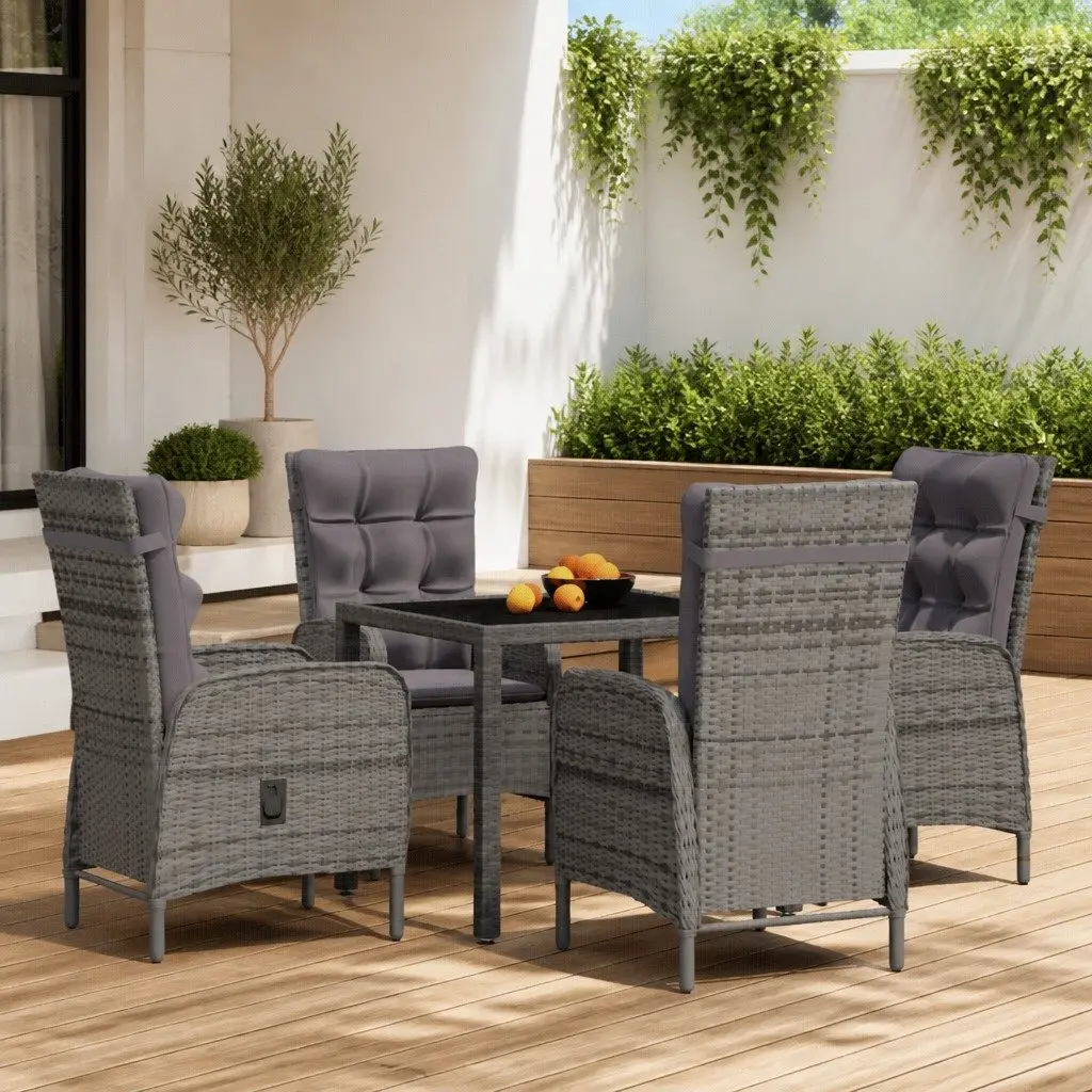 Garden Dining Set 5 Piece Outdoor Furniture Grey Poly Rattan Table Chairs