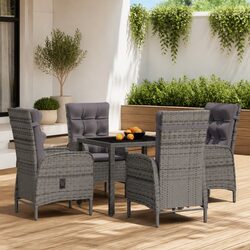 Garden Dining Set 5 Piece Outdoor Furniture Grey Poly Rattan Table Chairs