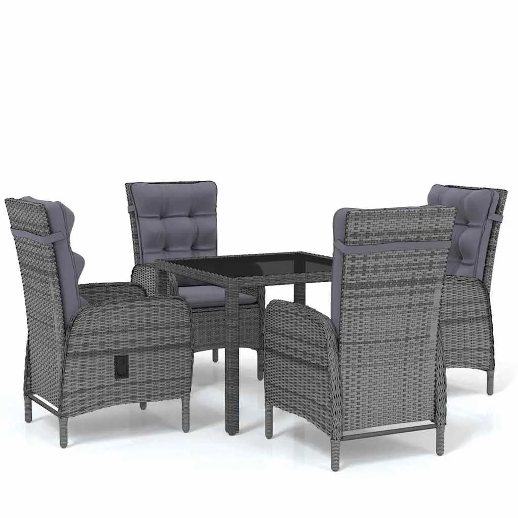 Garden Dining Set 5 Piece Outdoor Furniture Grey Poly Rattan Table Chairs
