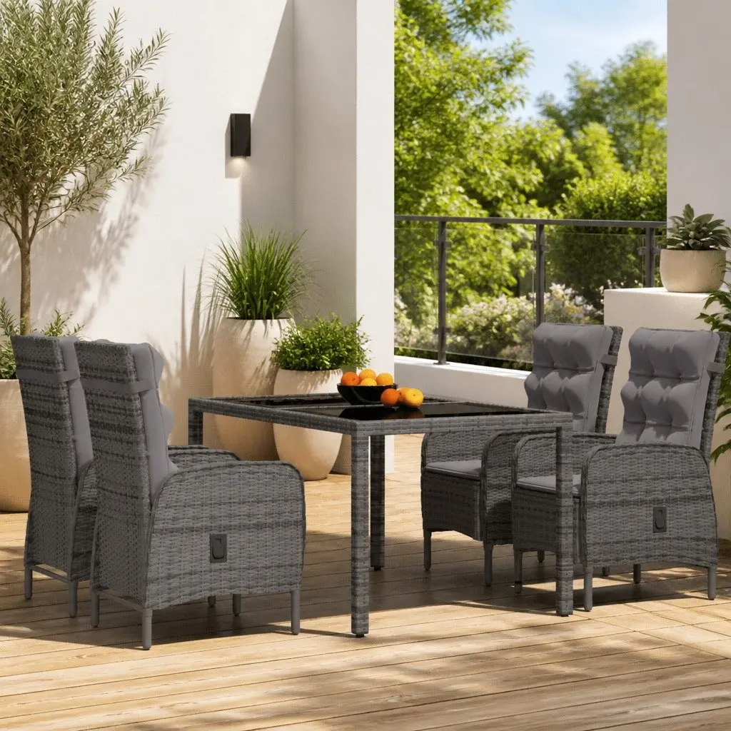 5 Piece Garden Dining Set Outdoor Rattan Chairs Table Grey