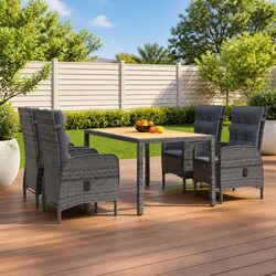 5 Piece Garden Dining Set Outdoor Patio Furniture Grey Poly Rattan Steel Frame