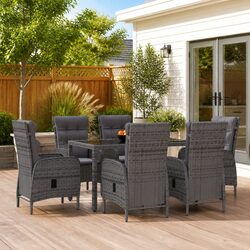 7 Piece Garden Dining Set Outdoor Furniture PE Rattan Steel Frame Glass Table