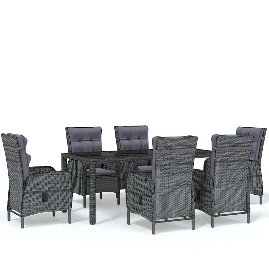 7 Piece Garden Dining Set Outdoor Furniture Poly Rattan Grey Patio Table Chairs