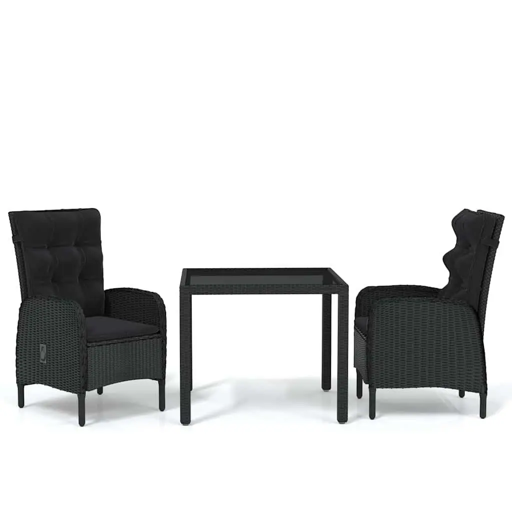 Garden Dining Set 3 Piece Outdoor Furniture Black Poly Rattan Table Chairs