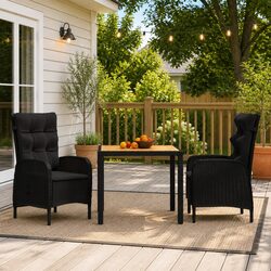 3 Piece Outdoor Garden Dining Set Poly Rattan Steel Frame Patio Furniture Black