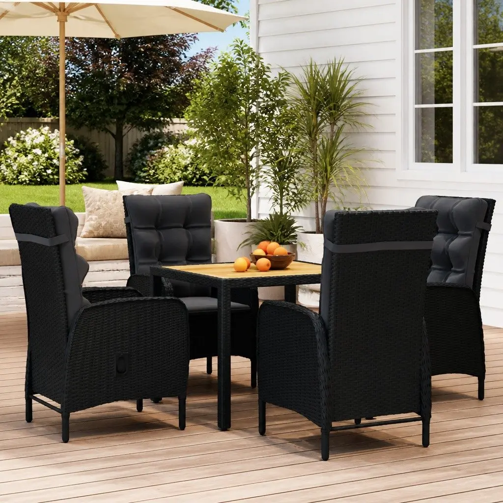 5 Piece Garden Dining Set Outdoor Furniture PE Rattan Steel Frame Table Chairs
