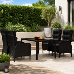 5 Piece Garden Dining Set Outdoor Furniture Patio Table Chairs PE Rattan Black
