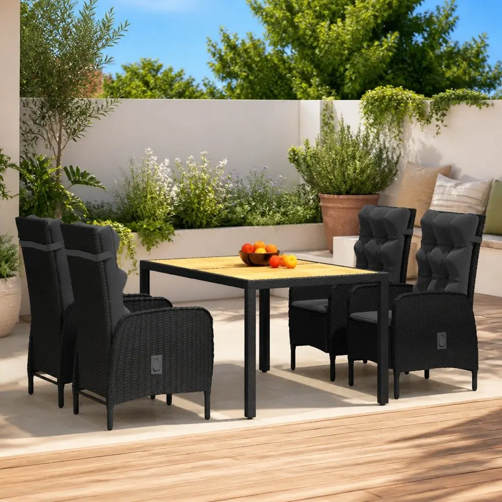 5 Piece Garden Dining Set Outdoor Furniture Patio Table Chairs Rattan Black