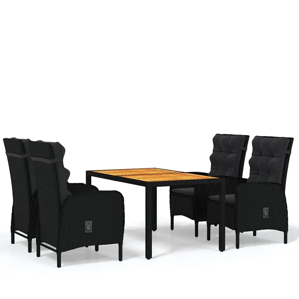 5 Piece Garden Dining Set Outdoor Furniture Patio Table Chairs Rattan Black