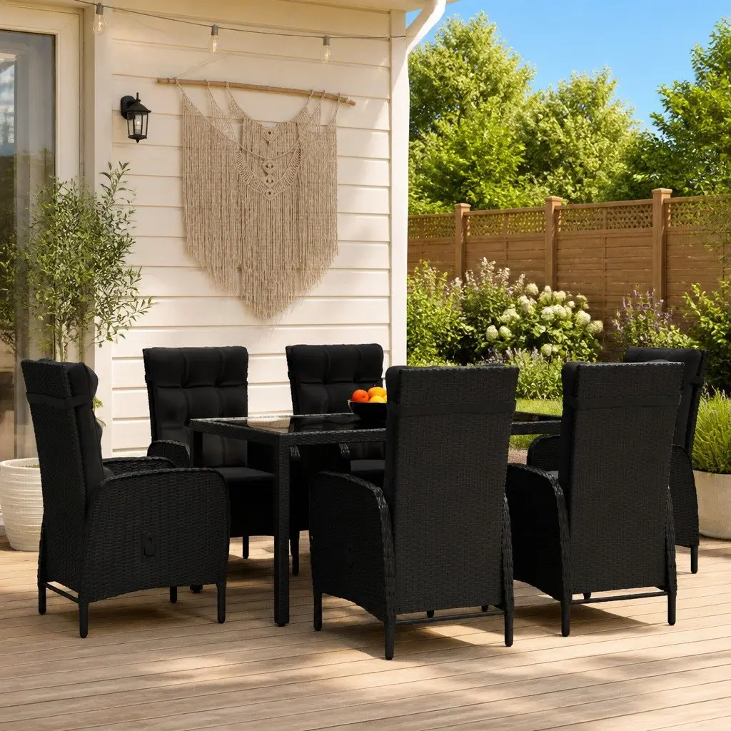 7 Piece Garden Dining Set Outdoor Furniture Poly Rattan Patio Table Chairs