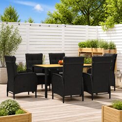 7 Piece Garden Dining Set Outdoor Patio Furniture PE Rattan Steel Frame Black
