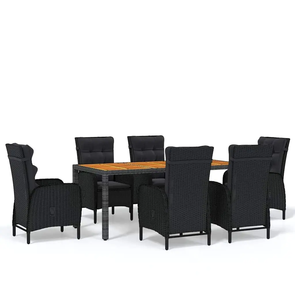 7 Piece Garden Dining Set Outdoor Furniture Rattan Chairs Table Black Patio