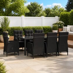 9 Piece Outdoor Dining Set Garden Patio Furniture PE Rattan Steel Frame Black