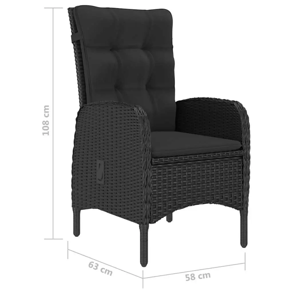 5 Piece Outdoor Dining Set Black Poly Rattan Glass Table Patio Furniture