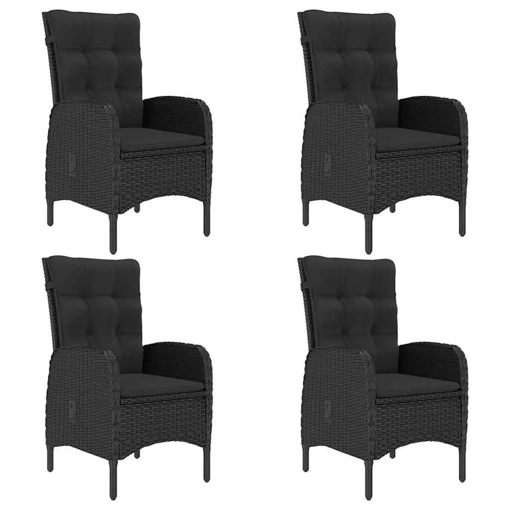 5 Piece Outdoor Dining Set Black Poly Rattan Glass Table Patio Furniture