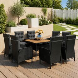 Garden Dining Set 9 Piece Outdoor Furniture Patio Table Chairs Black