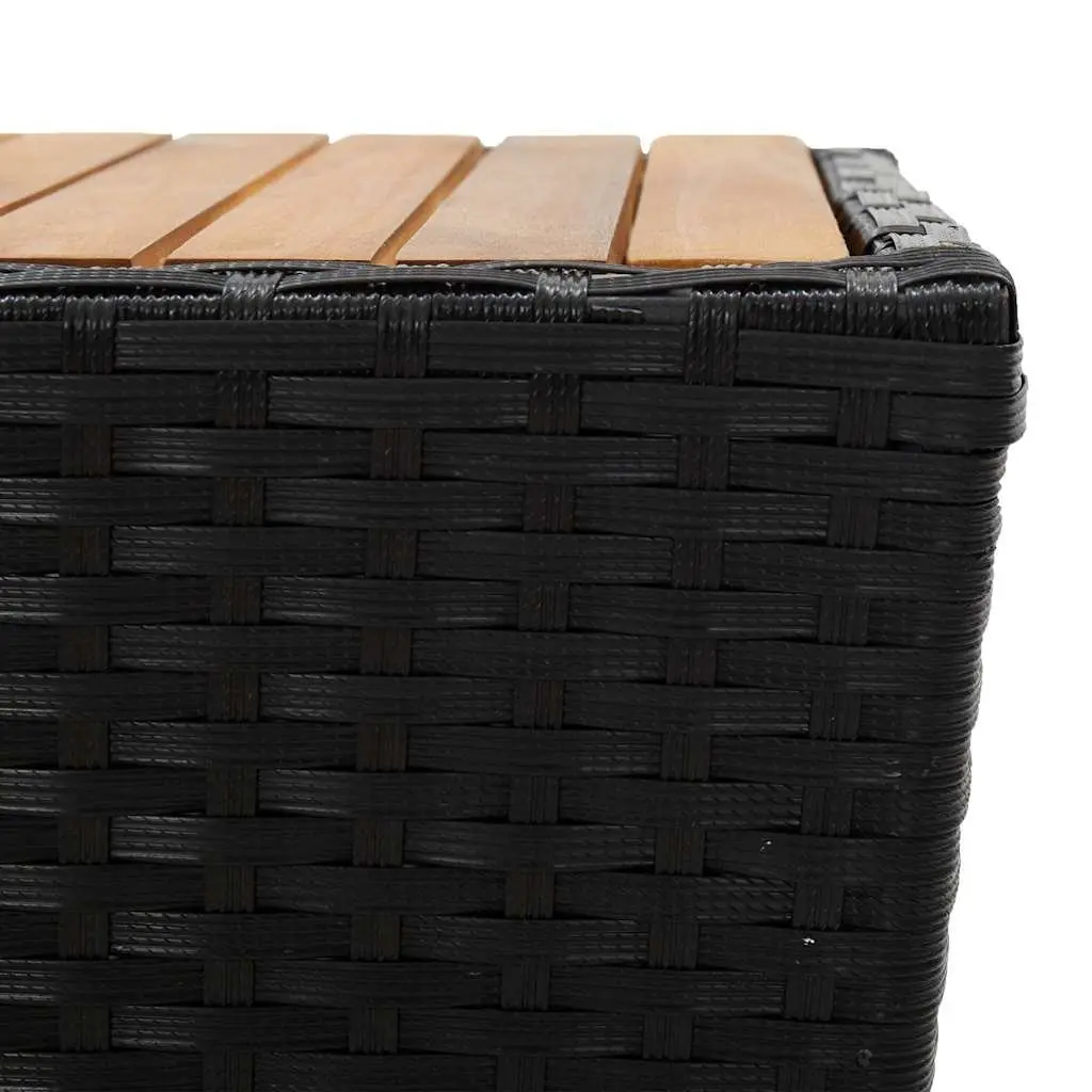 Garden Bistro Set 3 Piece Outdoor Furniture Poly Rattan Acacia Wood Patio Black