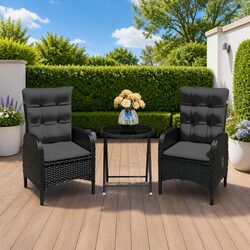 Outdoor Bistro Set 3 Piece Garden Furniture Patio Dining Table Chairs Black