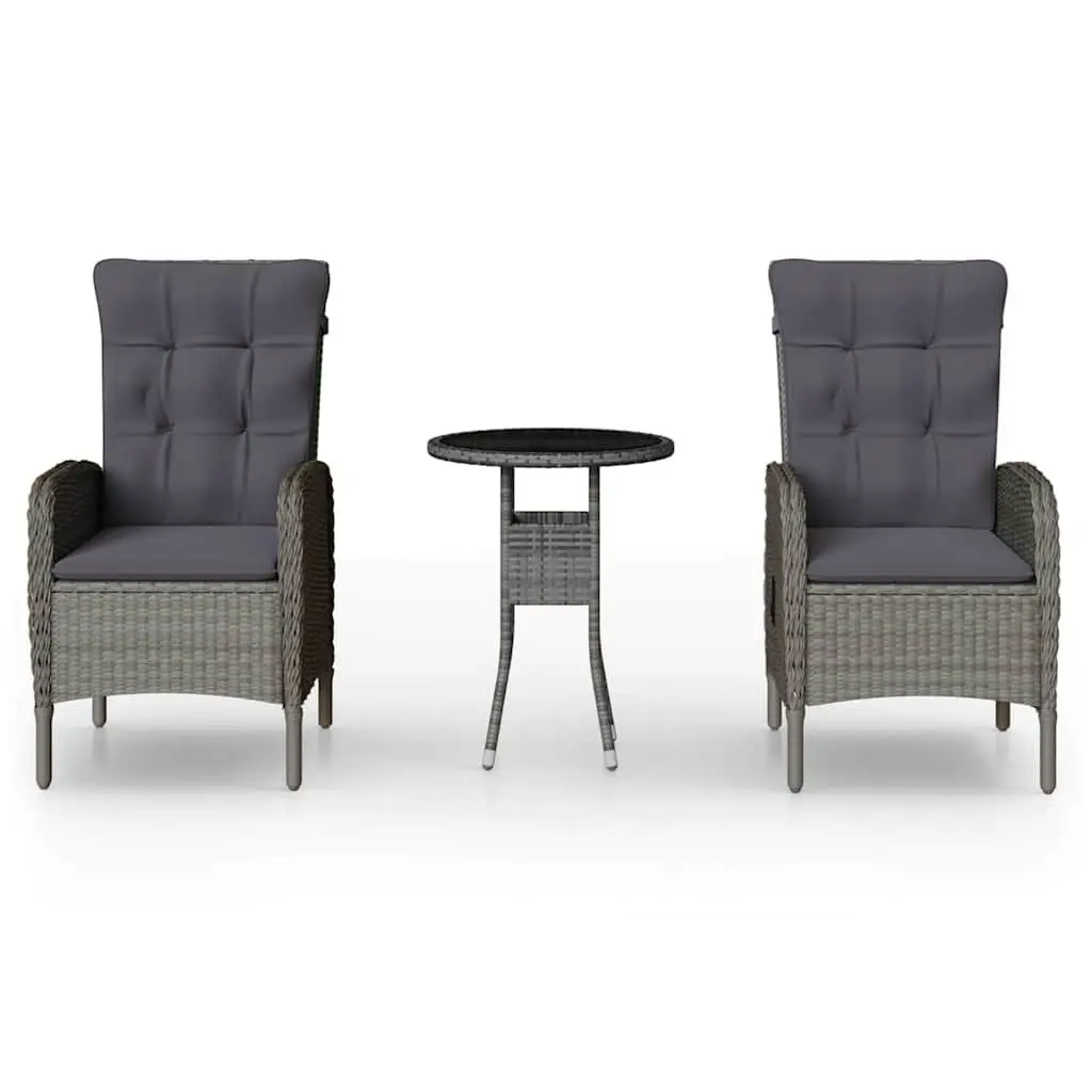 3 Piece Garden Bistro Set Poly Rattan Outdoor Patio Furniture Grey Chairs Table