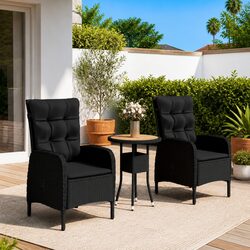 3 Piece Garden Bistro Set Outdoor Patio Furniture Poly Rattan Chairs Table Black