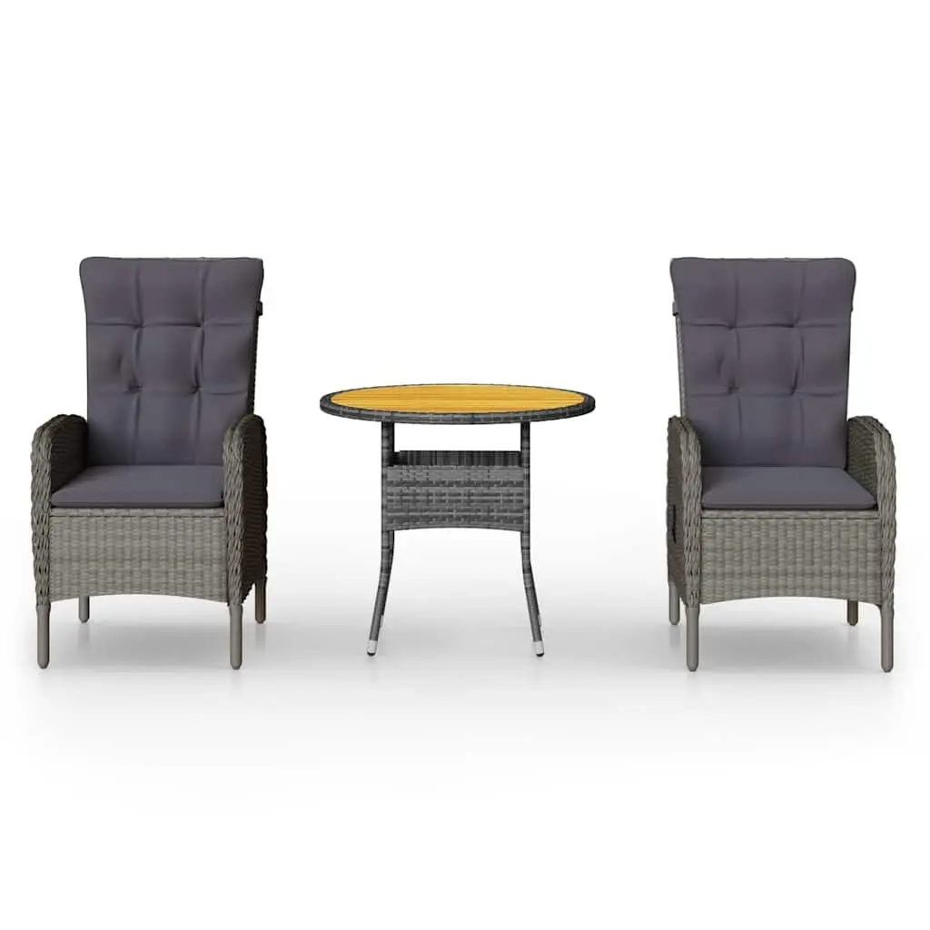 3 Piece Garden Bistro Set Outdoor Patio Furniture Poly Rattan Grey Armchair
