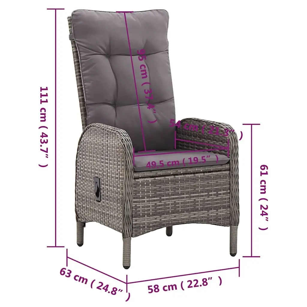 3 Piece Garden Bistro Set Outdoor Patio Furniture Poly Rattan Grey Armchair